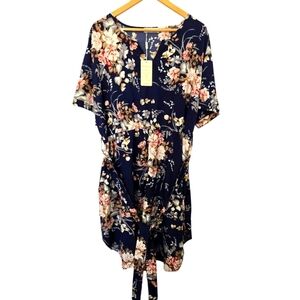 NWT Nemidor Floral Navy Dress Size 24